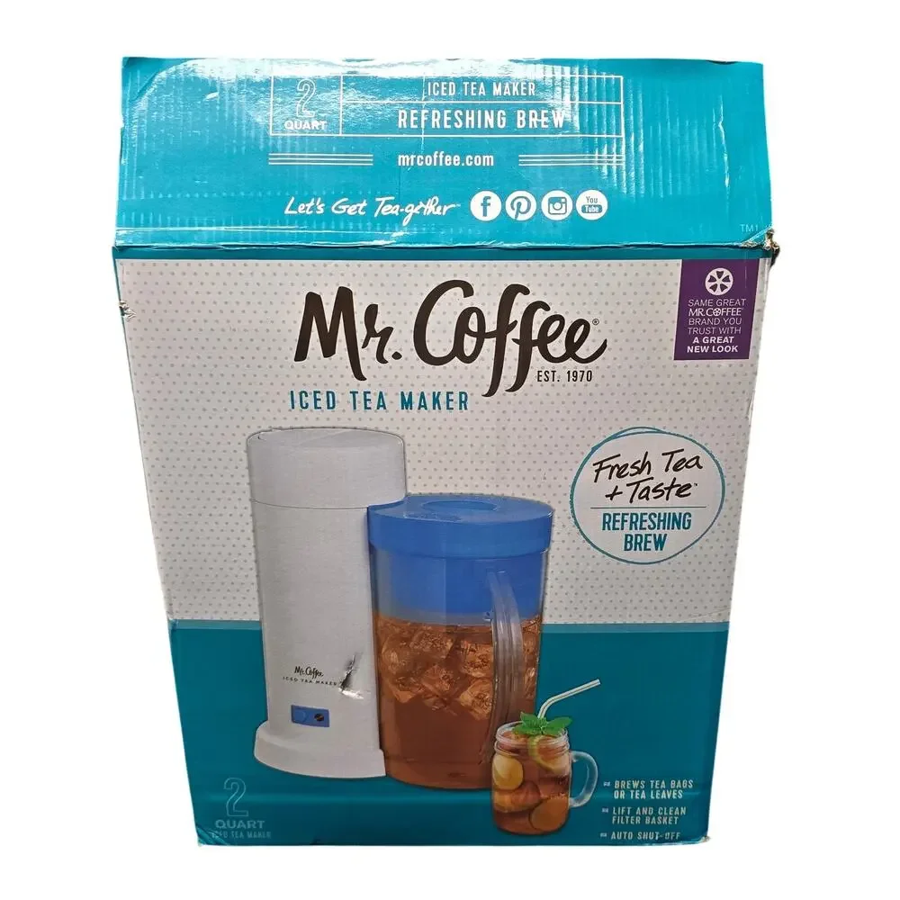 Mr. Coffee 2 Quart Iced Tea Maker Fresh Tea Taste Refreshing Brew Pitcher Blue